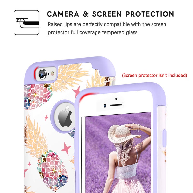 BENTOBEN Case for iPhone 6s, Cases for iPhone 6,Slim Colorful Pineapple Dual Layer Hybrid Shockproof Hard Back Bumper Protective Case for iPhone 6/6s,White/Purple - Image 4